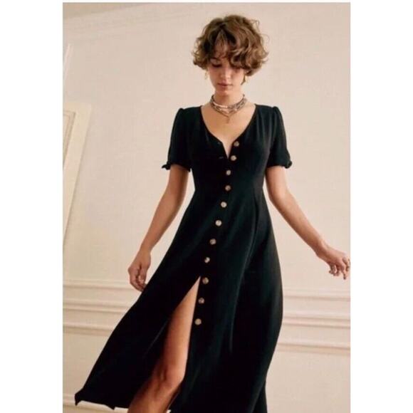 Sezane Dresses & Skirts - SEZANE Sz 38 6 Vic Black Short Sleeve Midi Shirt Dress Classic Minimalist NWT